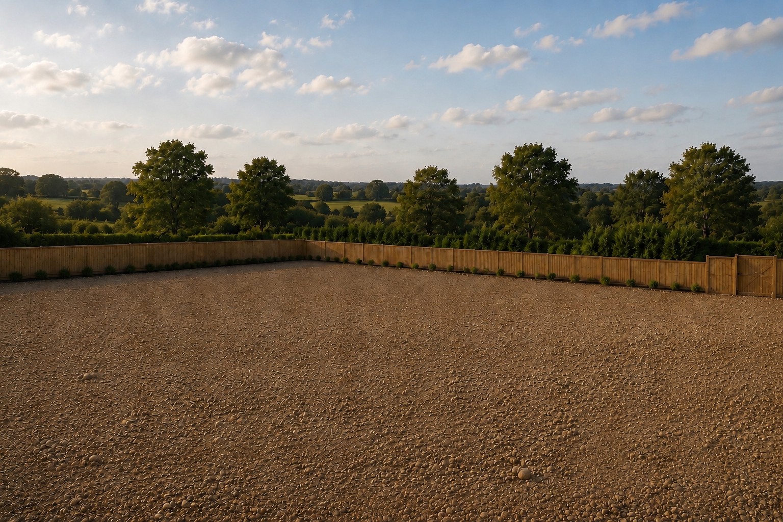 Before: a cleared, fenced plot ready for ground-up construction